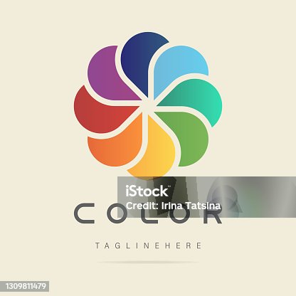 istock Abstract rainbow colorful flower propeller logo of ring from bright petals icon.Multicolored design template business sign printing company,vector emblem start up, symbol digital technology,education 1309811479