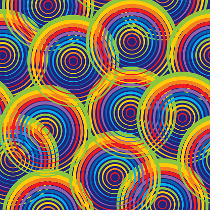 Abstract Rainbow Striped Circles Seamless Pattern