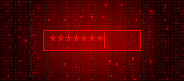 Abstract Red Background with Binary Code Numbers. Password Stealing Abstract Red Background with Binary Code Numbers. Data Breach, Malware, Cyber Attack, Hacking computer crime stock illustrations