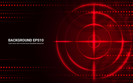 Abstract red target, shooting range on black background. Vector isolated template for business goal. Shooting target success solutions concept.