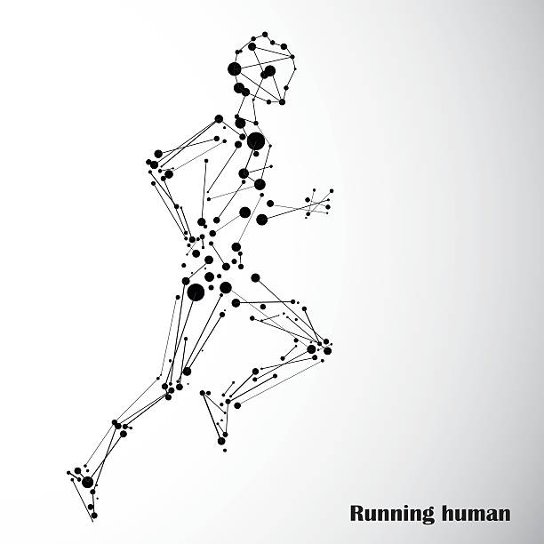 Abstract running man Running man consisted of dots and lines technology silhouettes stock illustrations