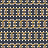 Abstract seamless circles chain pattern. Decorative geometric interlaced horizontal lines. Repeating round shapes. Vector color background.