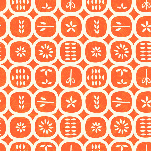 Abstract seamless pattern cross section fruits and vegetables. Retro Scandinavian style. Abstract seamless pattern cross section fruits and vegetables. Retro Scandinavian style. For fabrics, wallpaper, interior decor. kitchen patterns stock illustrations