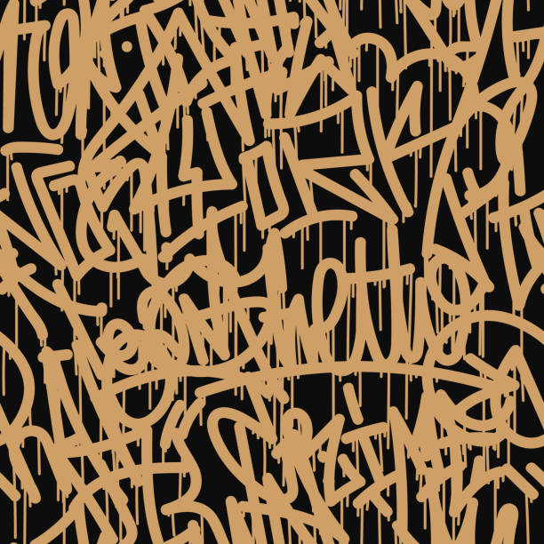 Abstract seamless pattern in graffiti style isolated on black. Graffiti tags with smudges and drops. Street art texture. Use for poster, t-shirt design, textile, wrapping paper. Vector illustration vector art illustration