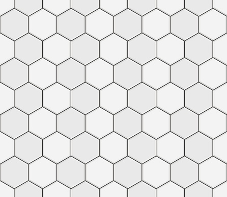 Abstract seamless pattern, white gray ceramic tiles floor. Concrete hexagonal paver blocks. Design geometric mosaic texture for the decoration of the bathroom, vector illustration