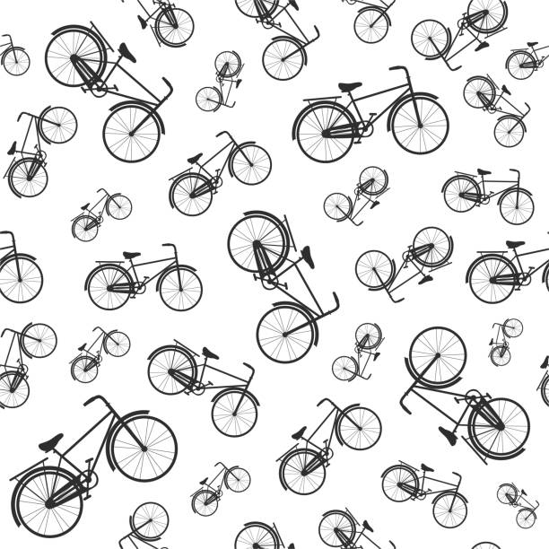 Abstract seamless pattern with hand drawn bicycles Abstract seamless pattern with hand drawn bicycles. Monochrome bikes background. Vector illustration cycling patterns stock illustrations