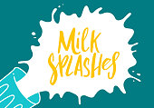 Abstract Shape of Milk Splashes. Vector Illustration of Milk Spilled from a Glass. Cartoon Background.