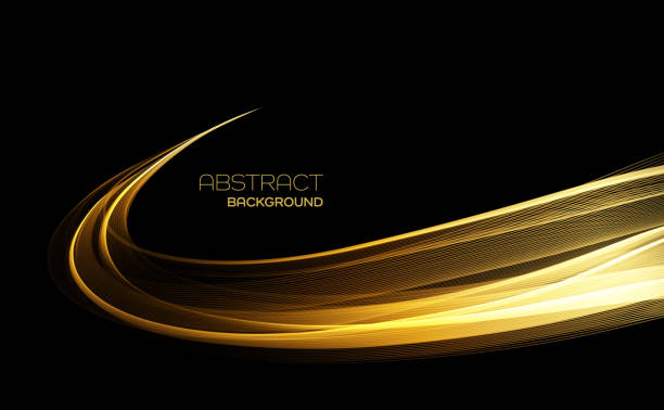 Abstract shiny color gold wave design element Abstract shiny color gold wave design element on dark background. metal drawings stock illustrations