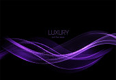 Abstract shiny color purple gold wave design element on dark background. Fashion motion flow design for voucher, website and advertising design. for cosmetic gift voucher