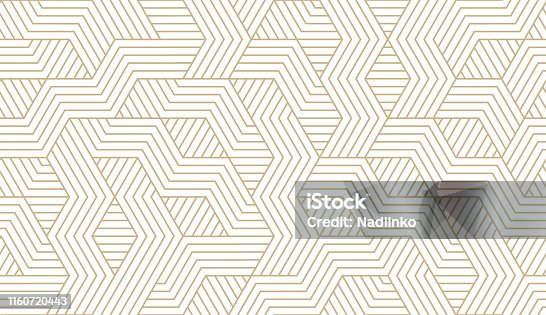 istock Abstract simple geometric vector seamless pattern with gold line texture on white background. Light modern simple wallpaper, bright tile backdrop, monochrome graphic element 1160720443