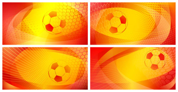 Abstract soccer backgrounds Set of four football or soccer abstract backgrounds with big ball in national colors of Spain soccer backgrounds stock illustrations