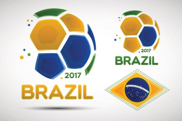 illustrazioni stock, clip art, cartoni animati e icone di tendenza di palloni da calcio astratti con colori della bandiera nazionale brasiliana - football match