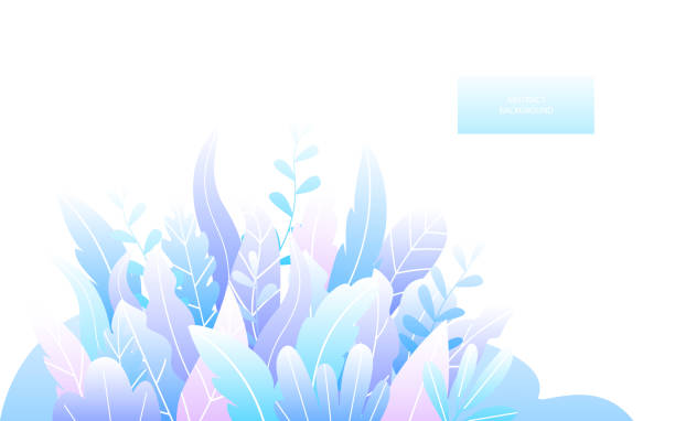 bildbanksillustrationer, clip art samt tecknat material och ikoner med abstrakta mjuk blå lutning färgade blad kvistar textur banner - frozen leaf