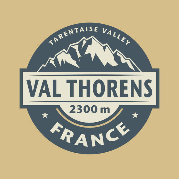 illustrazioni stock, clip art, cartoni animati e icone di tendenza di francobollo astratto con il nome della città di val thorens in francia - savoia