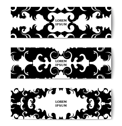 Abstract symmetric liquid forms. Futuristic shapes design. Set of banners with fantasy print. Vector design