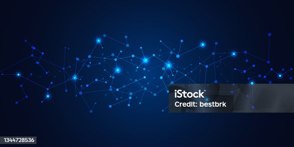 istock Abstract technology background with molecular structures, genetic engineering, molecules DNA, neural network, scientific research. Innovation concept of technology and science 1344728536