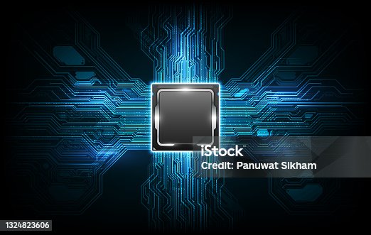 istock Abstract technology chip processor background circuit board and html code,3D illustration blue technology background vector. 1324823606