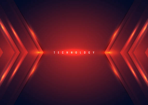 Abstract technology concept red arrow lighting effect triangle on dark background vector art illustration