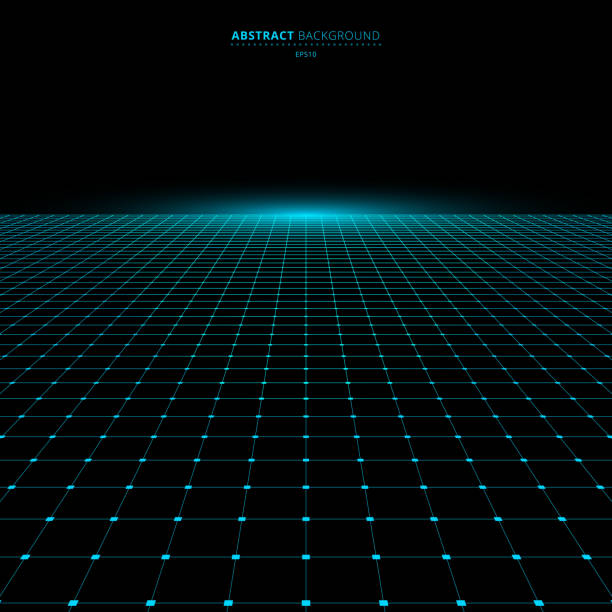 Abstract technology futuristic concept blue grid perspective on black background and lighting with space for your text Abstract technology futuristic concept blue grid perspective on black background and lighting with space for your text. Vector illustration grid pattern stock illustrations