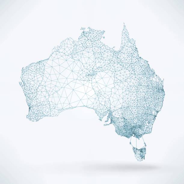 bildbanksillustrationer, clip art samt tecknat material och ikoner med abstrakt telekommunikation network map - australien - australien