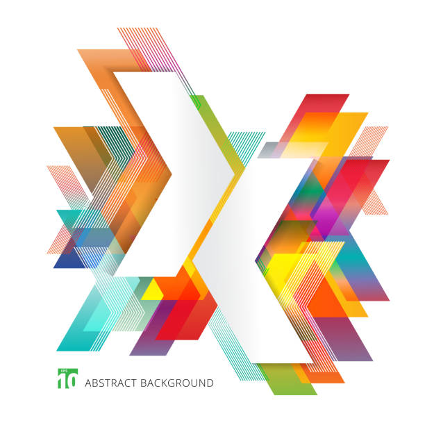 Abstract template colorful arrows overlapping on white background minimal style. Geometric graphic design elements Abstract template colorful arrows overlapping on white background minimal style. Geometric graphic design elements. Vector illustration annual reports templates stock illustrations