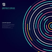 Abstract template colorful lines bright circles pattern on dark background. You can use for cover brochure, banner, website, poster, leaflet. annual report, print, book. Vector illustration