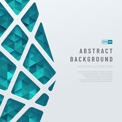 Abstract template white geometric lines pattern on triangle green and blue pattern background. Trendy color futuristic technology design concept background with space for text. Vector illustration