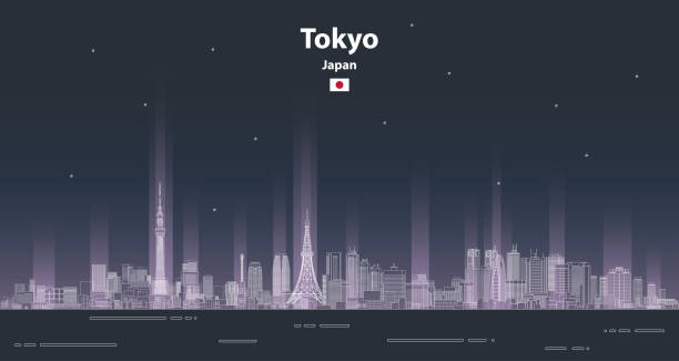 抽象的な東京の都市景観ラインアートスタイルベクトル抽象イラスト。旅行の背景 - 東京　ビル点のイラスト素材／クリップアート素材／マンガ素材／アイコン素材