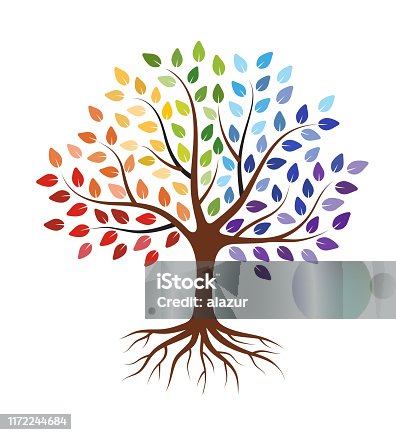 istock Abstract tree with roots and colorful  leaves. Isolated on white background. 1172244684