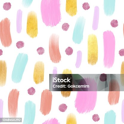 istock Abstract Trendy Hand Drawn Pattern with Color Brush Strokes. Brush strokes, Grunge, Sketch, Graffiti, Paint, Watercolor, Sketch. 1348450292