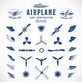 Abstract Vector Airplane Labels or Logos Construction Elements. Isolated.