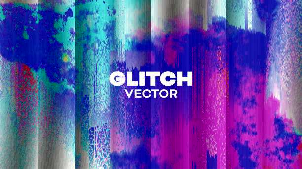 ilustrações de stock, clip art, desenhos animados e ícones de abstract vector cover glitch. pixel distorted screen vector background - glitch