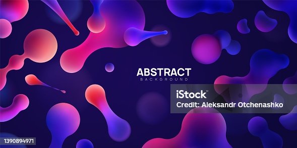 istock Abstract vector illustration with morphing balls on dark background. 1390894971