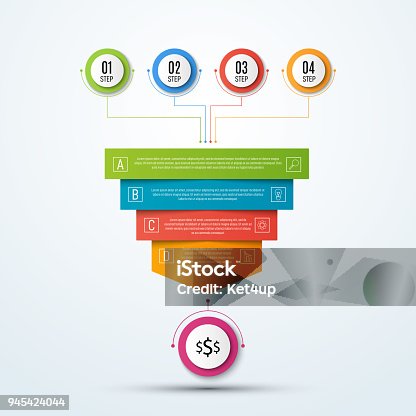 istock Abstract vector infographics. Business data visualization. Template for presentation. Sales funnel 3d illustration 945424044