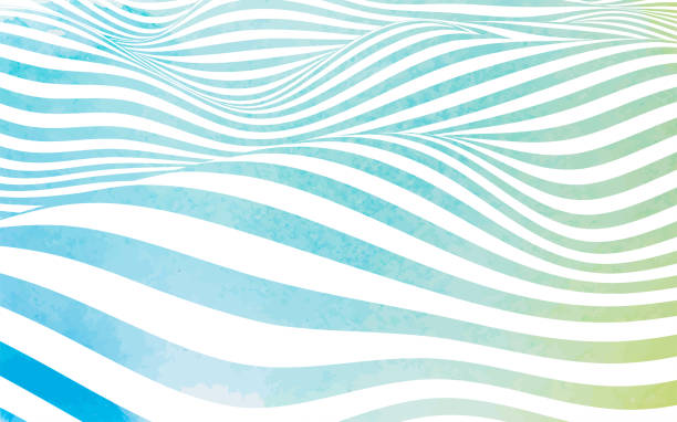 Abstract watercolor wave stripes Abstract water movement stripes, texture made by hand painted watercolor texture. Stylized flowing water 3d illusion. Graphic line art. summer patterns stock illustrations