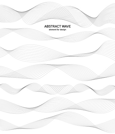 Abstract wave element for design. Digital frequency track equalizer. Stylized line art background. Vector. Wave with lines created using blend tool. Curved wavy line, smooth stripe.