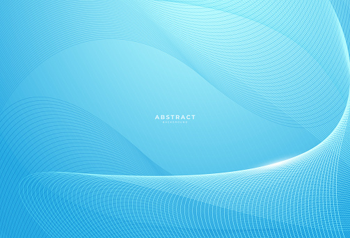 Abstract wave lines on blue gradient background. Line art. Colorful shiny wave with lines created using blend tool. Curved wavy line, smooth stripe Vector. Design element.