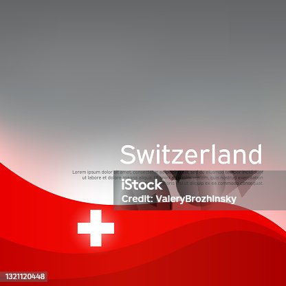 istock Abstract waving switzerland flag. Creative shining background for design of patriotic swiss holiday cards. National poster. Cover, banner in national colors of switzerland. Vector illustration 1321120448