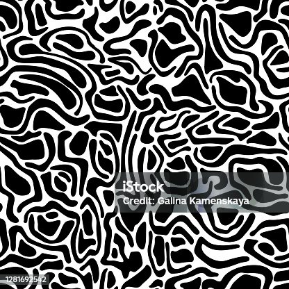 istock Abstract wavy curved shapes. Black and white geometric seamless pattern. Natural organic forms rounded objects seamless pattern. 1281692542
