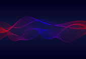 Abstract  wavy lines  surface on dark blue background. Soundwave of lines. Modern digital frequency  equalizer on abstract background