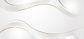 Abstract white and gray dynamic waves background with gold line curve luxury style. Vector illustration