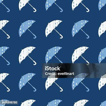 istock Abstract White Blue Rain Umbrellas Vector Graphic Seamless Pattern 1414898780