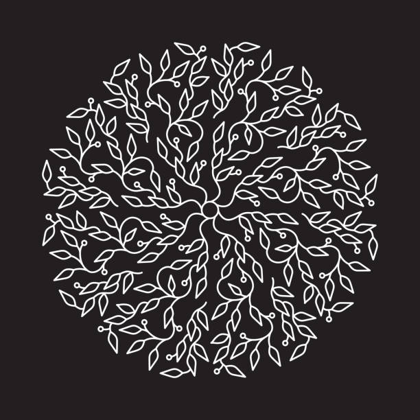 bildbanksillustrationer, clip art samt tecknat material och ikoner med abstract white color logo design, isolated template on black background - tree of flower of life