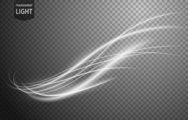 Abstract white wavy line of light with a transparent background, isolated and easy to edit Compatible with Adobe Illustrator version 10, No raster and is easy to edit, Illustration contains transparency and blending effects wind stock illustrations