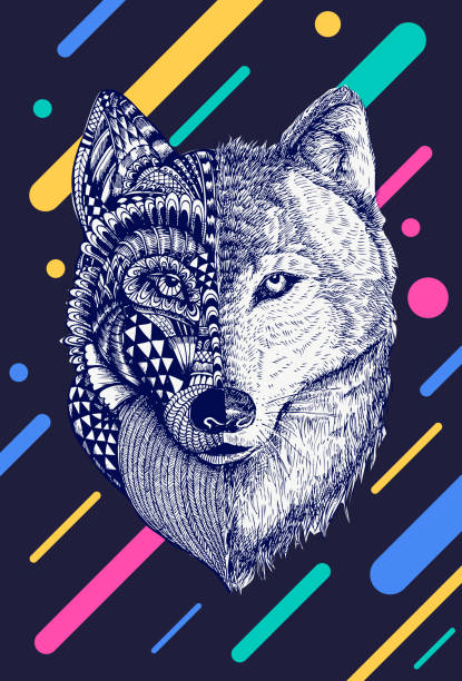 ilustrações, clipart, desenhos animados e ícones de ilustração abstrata lobo, vetor - wolf portrait