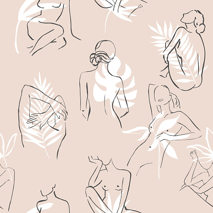 Abstract Womens Silhouette Minimalist Line And Tropical Palm Leaves Aesthetic Contour Sketchthe Seamless Patterns Are Absolutely Perfect For Packaging Textiles Or Tissue Paper Cover Fabric Stock Illustration Download Image Now Istock,Art Girl Drawing Profile Pics For Girls
