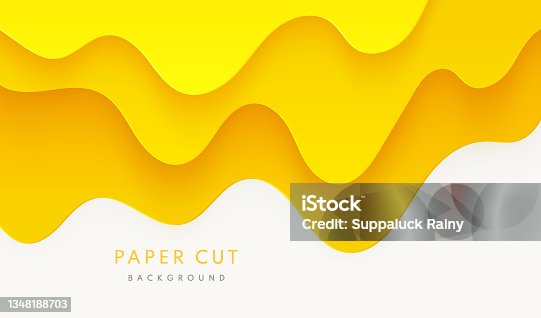 istock Abstract yellow orange paper cut wavy shapes layers on white background. Vector background with yellow honey or melting caramel syrup. Flow of sweet sticky liquid. Cheese flat cartoon design. 1348188703