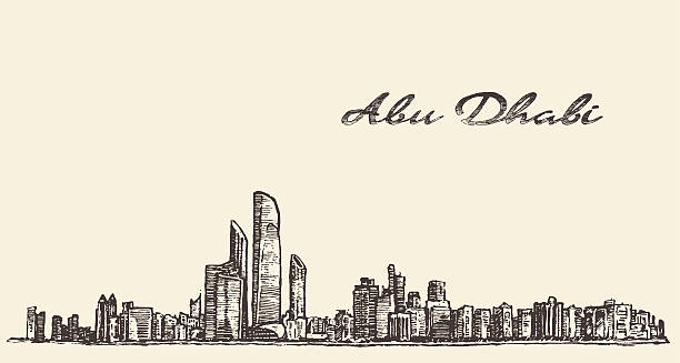 bildbanksillustrationer, clip art samt tecknat material och ikoner med abu dhabi skyline illustration hand drawn sketch - abu dhabi