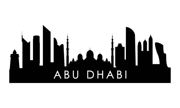 bildbanksillustrationer, clip art samt tecknat material och ikoner med abu dhabi skyline silhuett. svart abu dhabi stad design isolerade på vit bakgrund. - abu dhabi