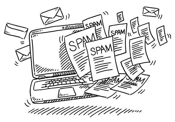Abundance Of Spam Email Messages Laptop Drawing Hand-drawn vector drawing of the Abundance Of Spam Email Messages and a Laptop Computer. Black-and-White sketch on a transparent background (.eps-file). Included files are EPS (v10) and Hi-Res JPG. abundance stock illustrations